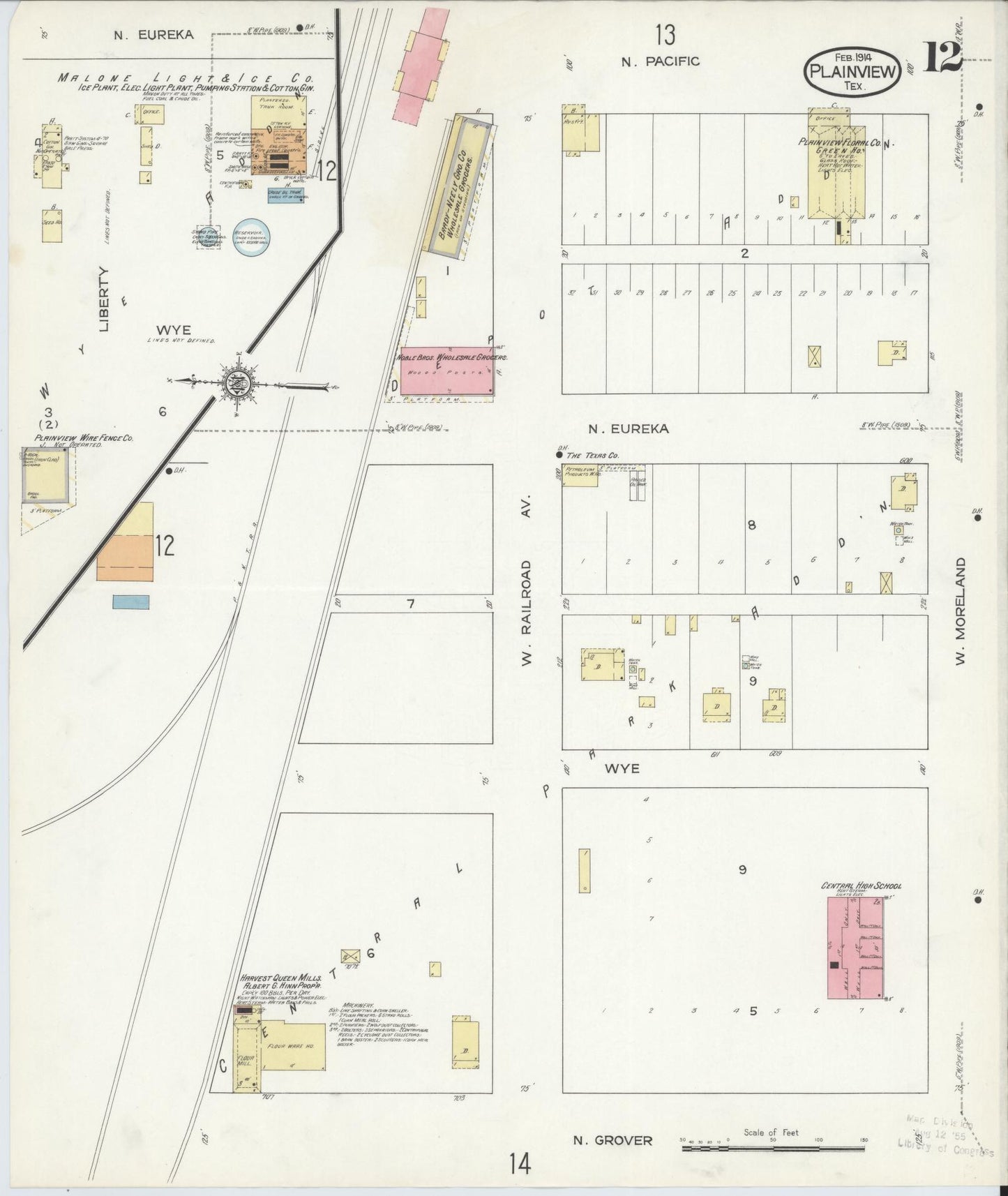 Sanborn Fire Insurance Map from Plainview, Hale County, Texas (1914), Sheet #0012 - Historic Sanborn Fire Insurance Map Print, vintage old map wall art, antique decor, genealogy gift, Texas Texas map