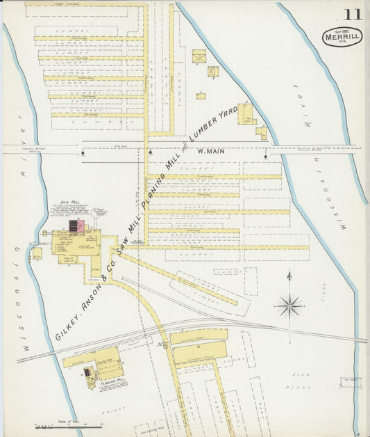 Sanborn Fire Insurance Map from Merrill, Lincoln County, Wisconsin (1892), Sheet #0011 - Historic Sanborn Fire Insurance Map Print, vintage old map wall art, antique decor, genealogy gift, Wisconsin Wisconsin map