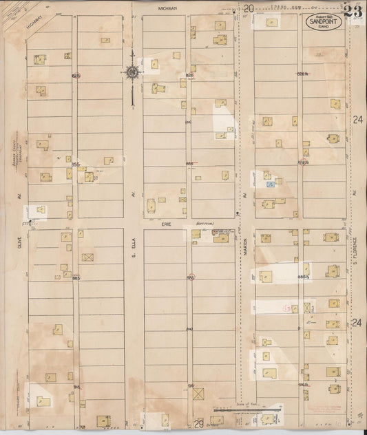 Sanborn Fire Insurance Map from Sandpoint, Bonner County, Idaho (1948), Sheet #0023 - Historic Sanborn Fire Insurance Map Print, vintage old map wall art, antique decor, genealogy gift, Idaho Idaho map