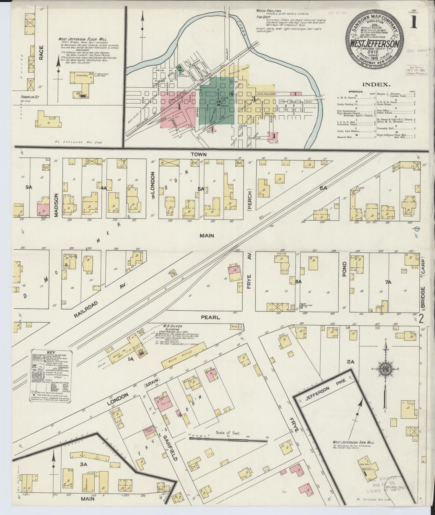 Sanborn Fire Insurance Map from West Jefferson, Madison County, Ohio (1910), Sheet #0001 - Complete Map Set gallery image, historic Sanborn map, vintage wall art, Ohio Ohio