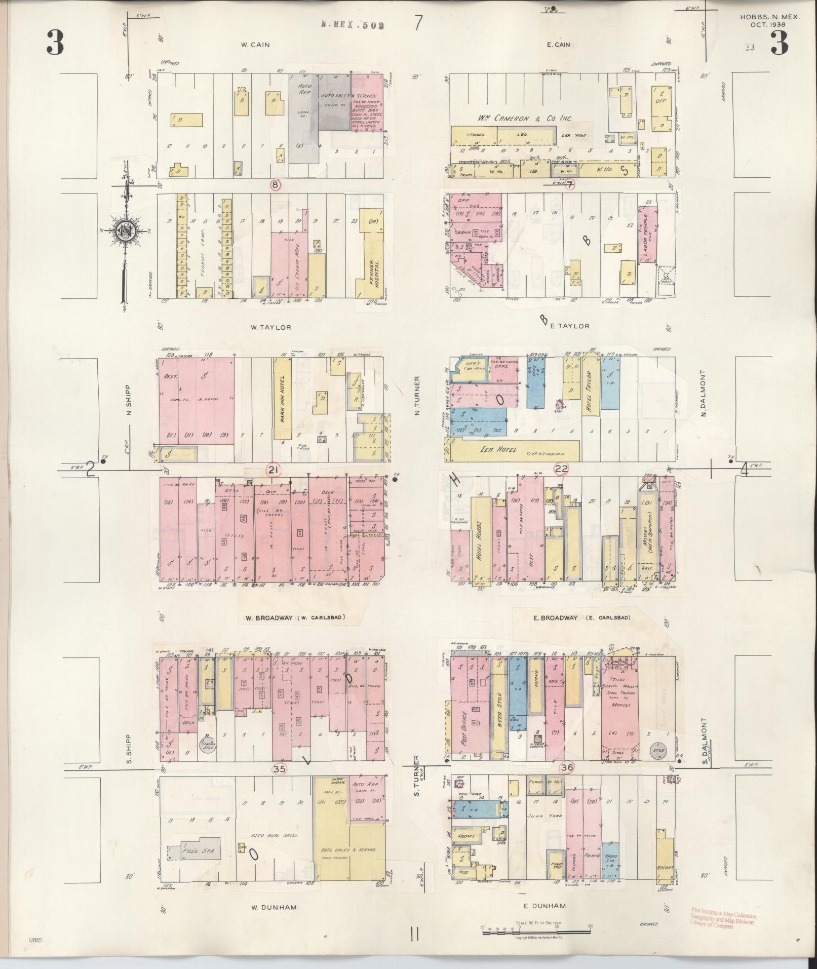 Sanborn Fire Insurance Map from Hobbs, Lea County, New Mexico (1950), Sheet #0003 - Complete Map Set gallery image, historic Sanborn map, vintage wall art, New Mexico New Mexico