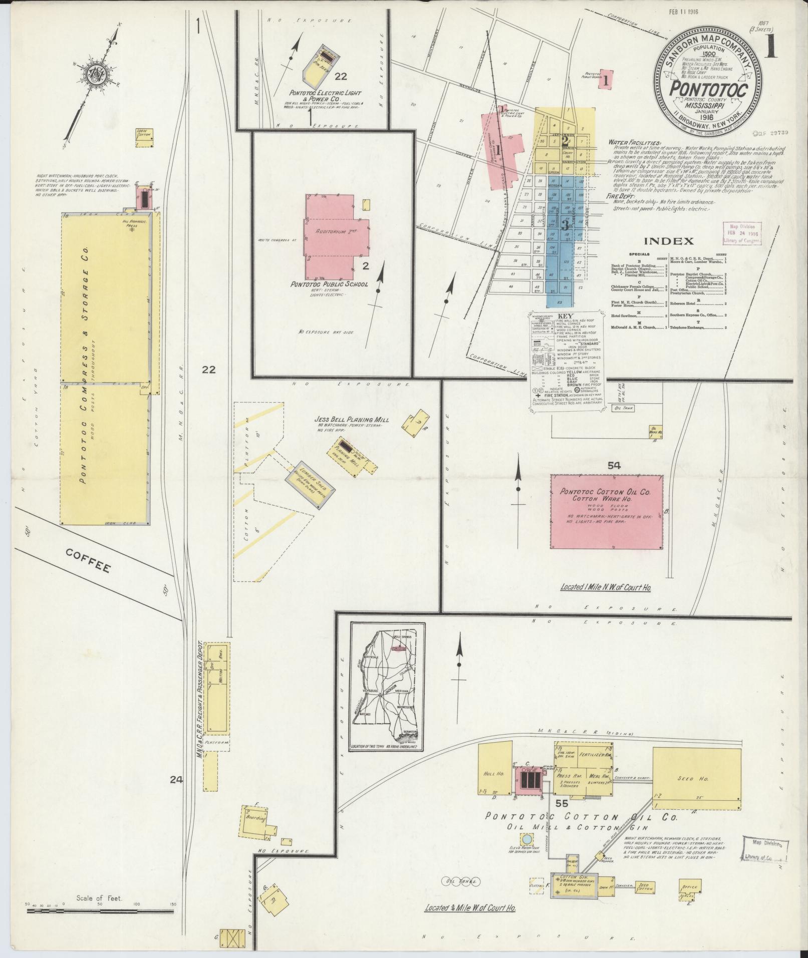 Sanborn Fire Insurance Map from Pontotoc, Pontotoc County, Mississippi (1916), Sheet #0001 - Complete Map Set gallery image, historic Sanborn map, vintage wall art, Mississippi Mississippi