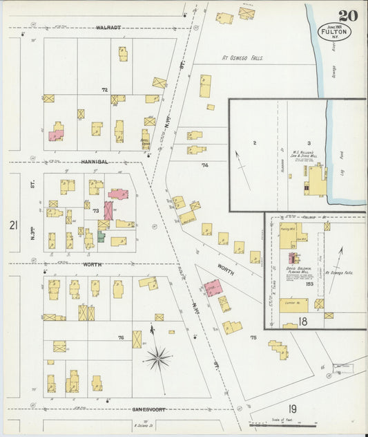 Sanborn Fire Insurance Map from Fulton, Oswego County, New York (1901), Sheet #0020 - Historic Sanborn Fire Insurance Map Print, vintage old map wall art, antique decor, genealogy gift, New York New York map