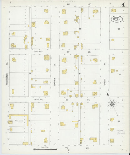 Sanborn Fire Insurance Map from Ryan, Jefferson County, Oklahoma (1902), Sheet #0004 - Complete Map Set gallery image, historic Sanborn map, vintage wall art, Oklahoma Oklahoma