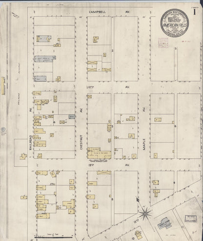 Sanborn Fire Insurance Map from American Falls, Power County, Idaho (1907), Sheet #0001 - Complete Map Set gallery image, historic Sanborn map, vintage wall art, Idaho Idaho