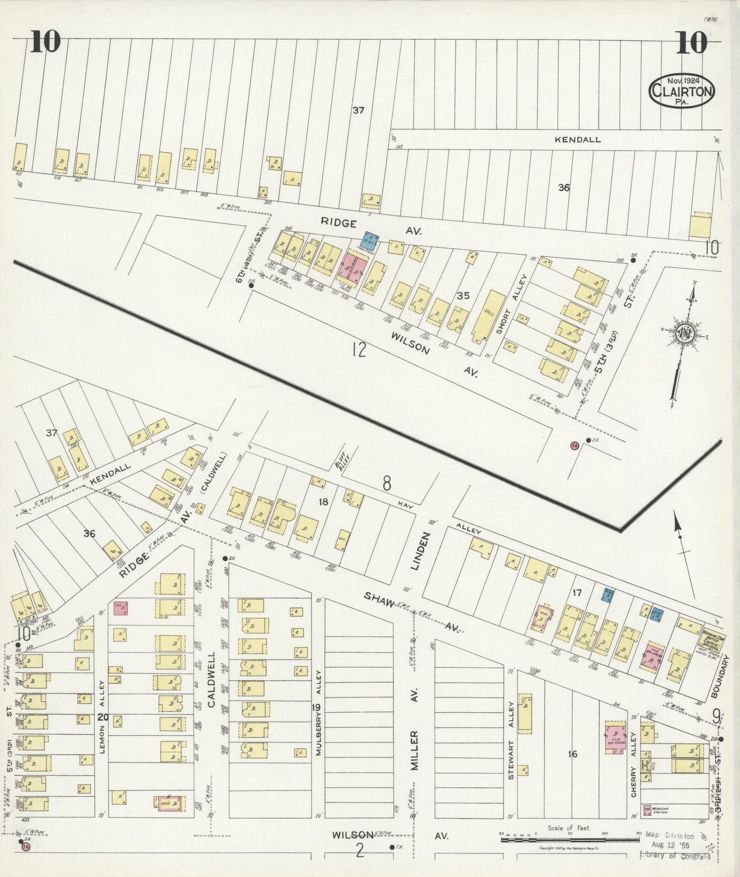 Sanborn Fire Insurance Map from Clairton, Allegheny County, Pennsylvania (1924), Sheet #0010 - Historic Sanborn Fire Insurance Map Print, vintage old map wall art, antique decor, genealogy gift, Pennsylvania Pennsylvania map
