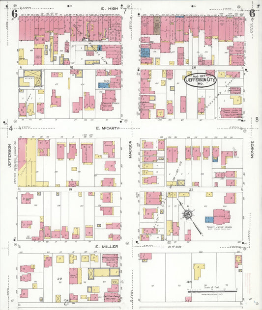 Sanborn Fire Insurance Map from Jefferson City, Cole County, Missouri (1923), Sheet #0006 - Historic Sanborn Fire Insurance Map Print, vintage old map wall art, antique decor, genealogy gift, Missouri Missouri map