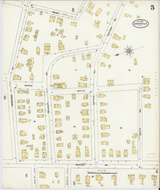 Sanborn Fire Insurance Map from Granville, Washington County, New York (1904), Sheet #0005 - Historic Sanborn Fire Insurance Map Print, vintage old map wall art, antique decor, genealogy gift, New York New York map
