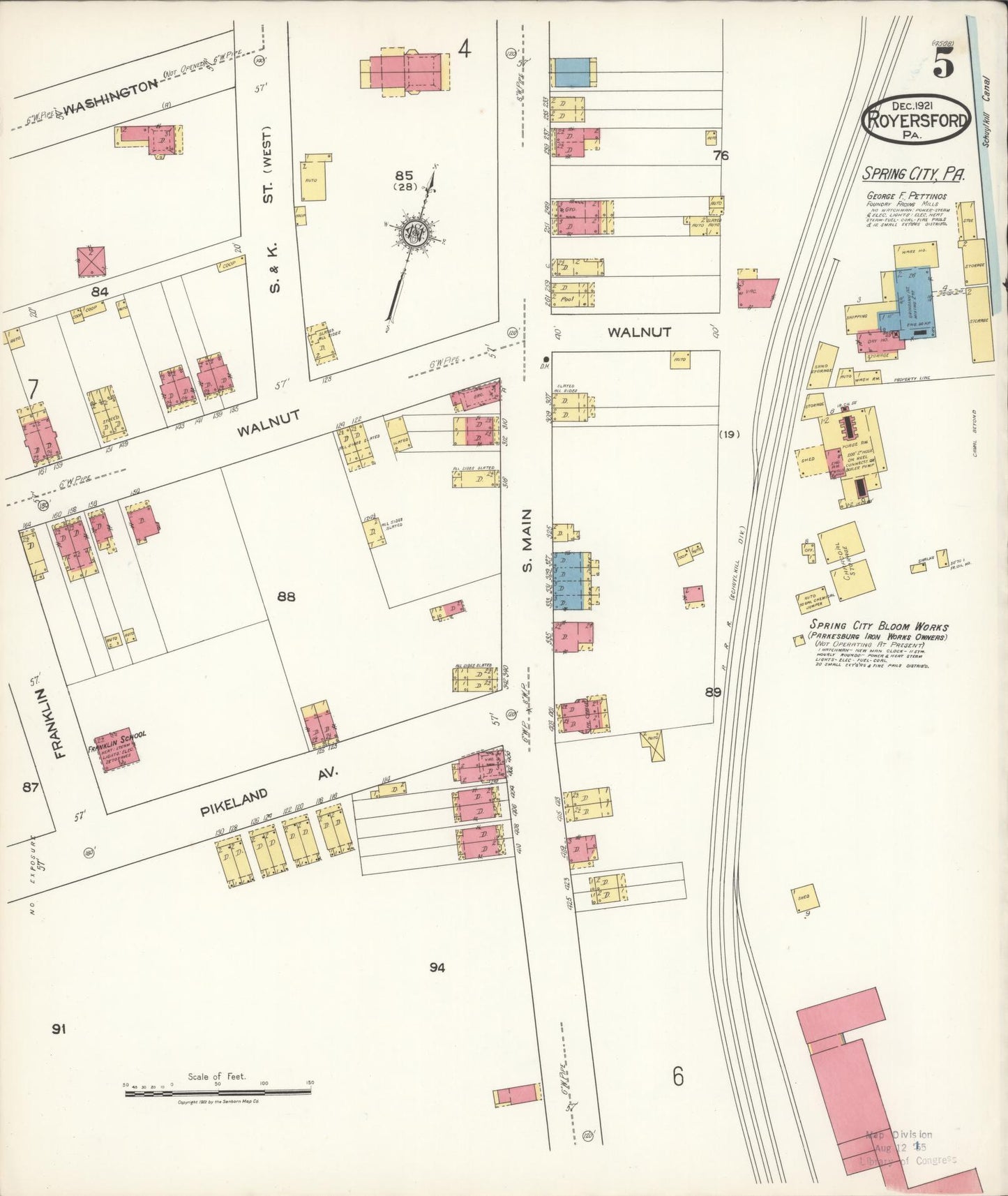 Sanborn Fire Insurance Map from Royersford, Montgomery County, Pennsylvania (1921), Sheet #0005 - Historic Sanborn Fire Insurance Map Print, vintage old map wall art, antique decor, genealogy gift, Pennsylvania Pennsylvania map