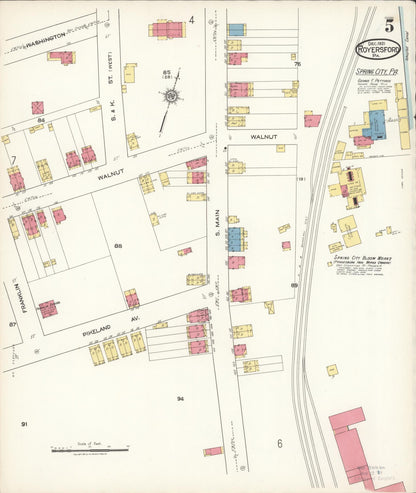 Sanborn Fire Insurance Map from Royersford, Montgomery County, Pennsylvania (1921), Sheet #0005 - Historic Sanborn Fire Insurance Map Print, vintage old map wall art, antique decor, genealogy gift, Pennsylvania Pennsylvania map