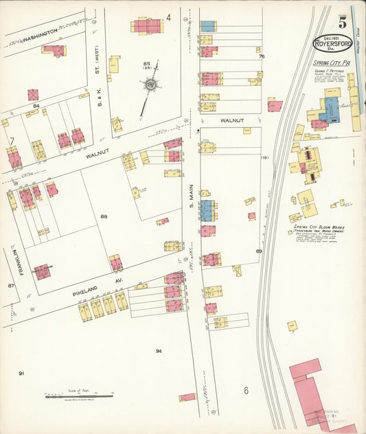 Sanborn Fire Insurance Map from Royersford, Montgomery County, Pennsylvania (1921), Sheet #0005 - Historic Sanborn Fire Insurance Map Print, vintage old map wall art, antique decor, genealogy gift, Pennsylvania Pennsylvania map