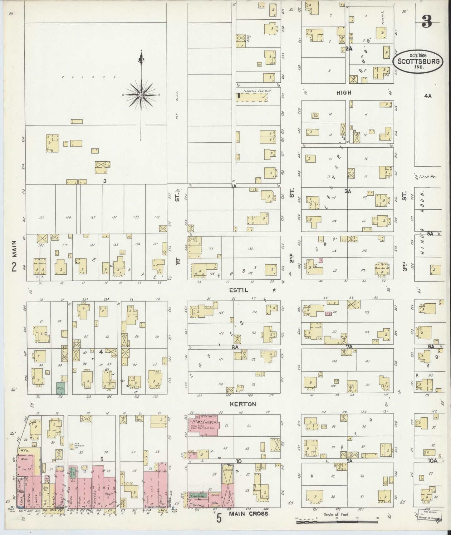 Sanborn Fire Insurance Map from Scottsburg, Scott County, Indiana (1906), Sheet #0003 - Historic Sanborn Fire Insurance Map Print, vintage old map wall art, antique decor, genealogy gift, Indiana Indiana map
