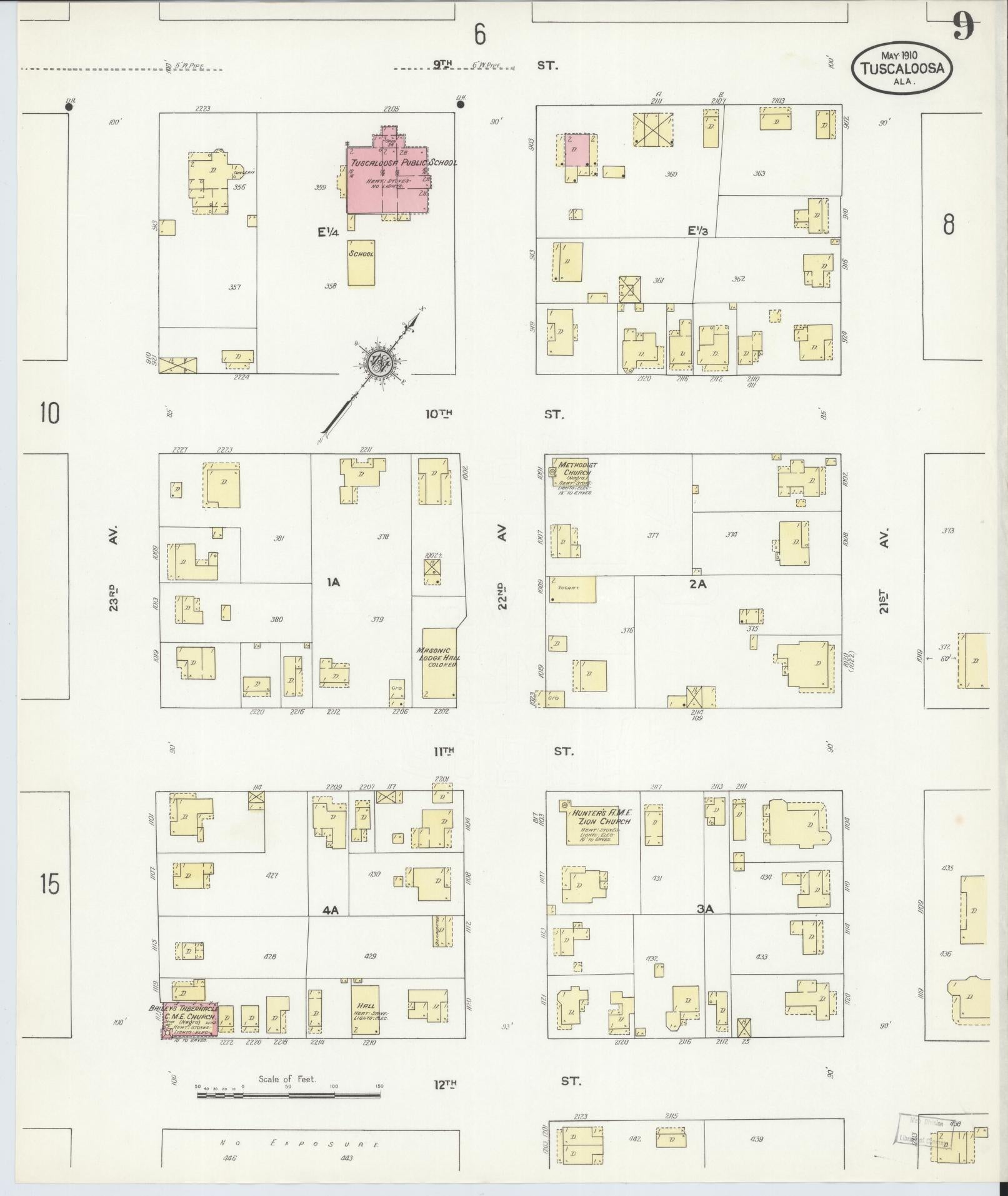 Sanborn Fire Insurance Map from Tuscaloosa, Tuscaloosa County, Alabama (1910), Sheet #0009 - Complete Map Set gallery image, historic Sanborn map, vintage wall art, Alabama Alabama