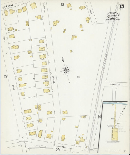 Sanborn Fire Insurance Map from Westerly, Washington County, Rhode Island (1907), Sheet #0013 - Historic Sanborn Fire Insurance Map Print, vintage old map wall art, antique decor, genealogy gift, Rhode Island Rhode Island map