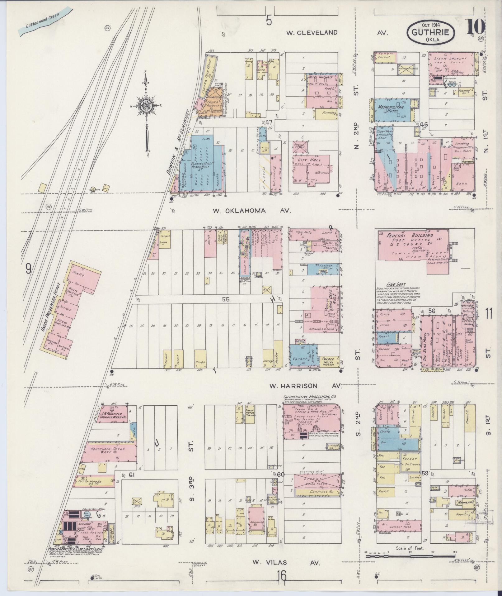 Sanborn Fire Insurance Map from Guthrie, Logan County, Oklahoma (1914), Sheet #0010 - Historic Sanborn Fire Insurance Map Print, vintage old map wall art, antique decor, genealogy gift, Oklahoma Oklahoma map