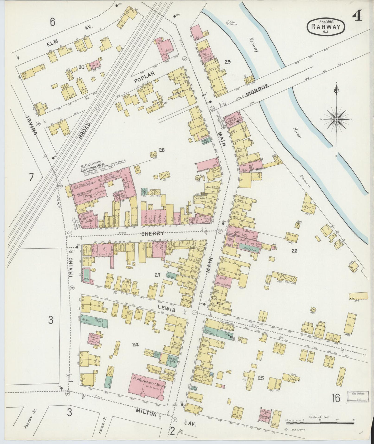 Sanborn Fire Insurance Map from Rahway, Union County, New Jersey (1896), Sheet #0004 - Historic Sanborn Fire Insurance Map Print, vintage old map wall art, antique decor, genealogy gift, New Jersey New Jersey map