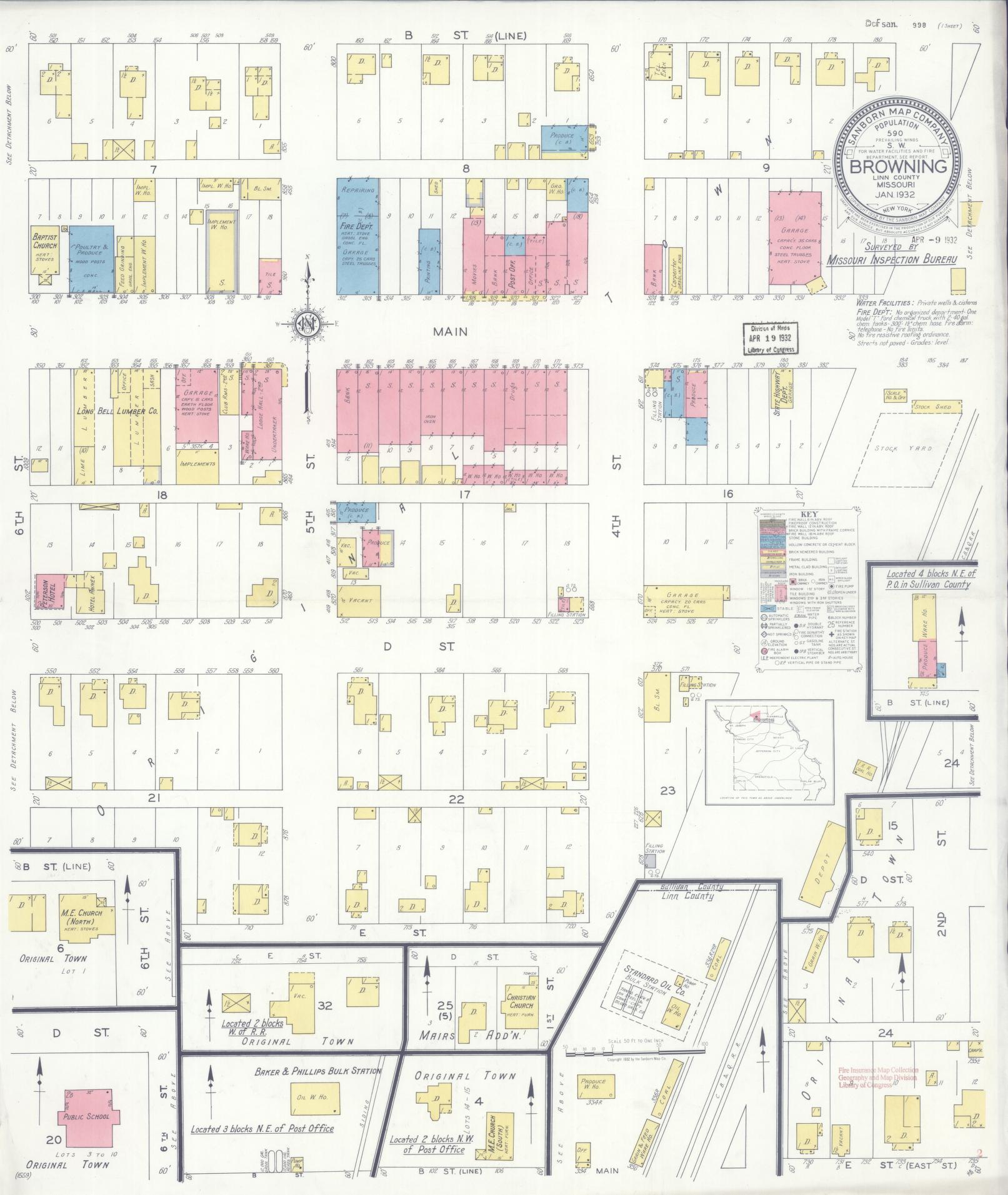 Sanborn Fire Insurance Map from Browning, Linn County, Missouri. (1932) – Historic Sanborn Fire Insurance Map Print
