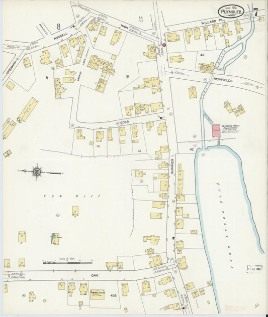 Sanborn Fire Insurance Map from Plymouth, Plymouth County, Massachusetts (1912), Sheet #0007 - Historic Sanborn Fire Insurance Map Print, vintage old map wall art, antique decor, genealogy gift, Massachusetts Massachusetts map