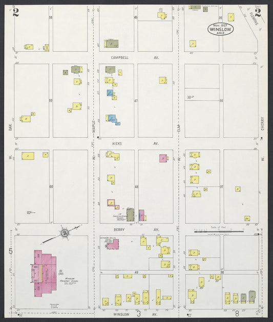 Sanborn Fire Insurance Map from Winslow, Navajo County, Arizona (1927), Sheet #0002 - Historic Sanborn Fire Insurance Map Print, vintage old map wall art, antique decor, genealogy gift, Arizona Arizona map
