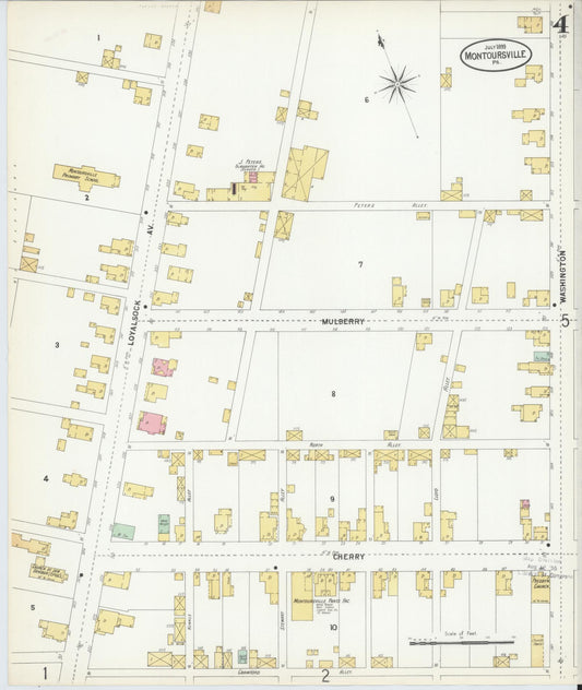 Sanborn Fire Insurance Map from Montoursville, Lycoming County, Pennsylvania (1899), Sheet #0004 - Historic Sanborn Fire Insurance Map Print, vintage old map wall art, antique decor, genealogy gift, Pennsylvania Pennsylvania map