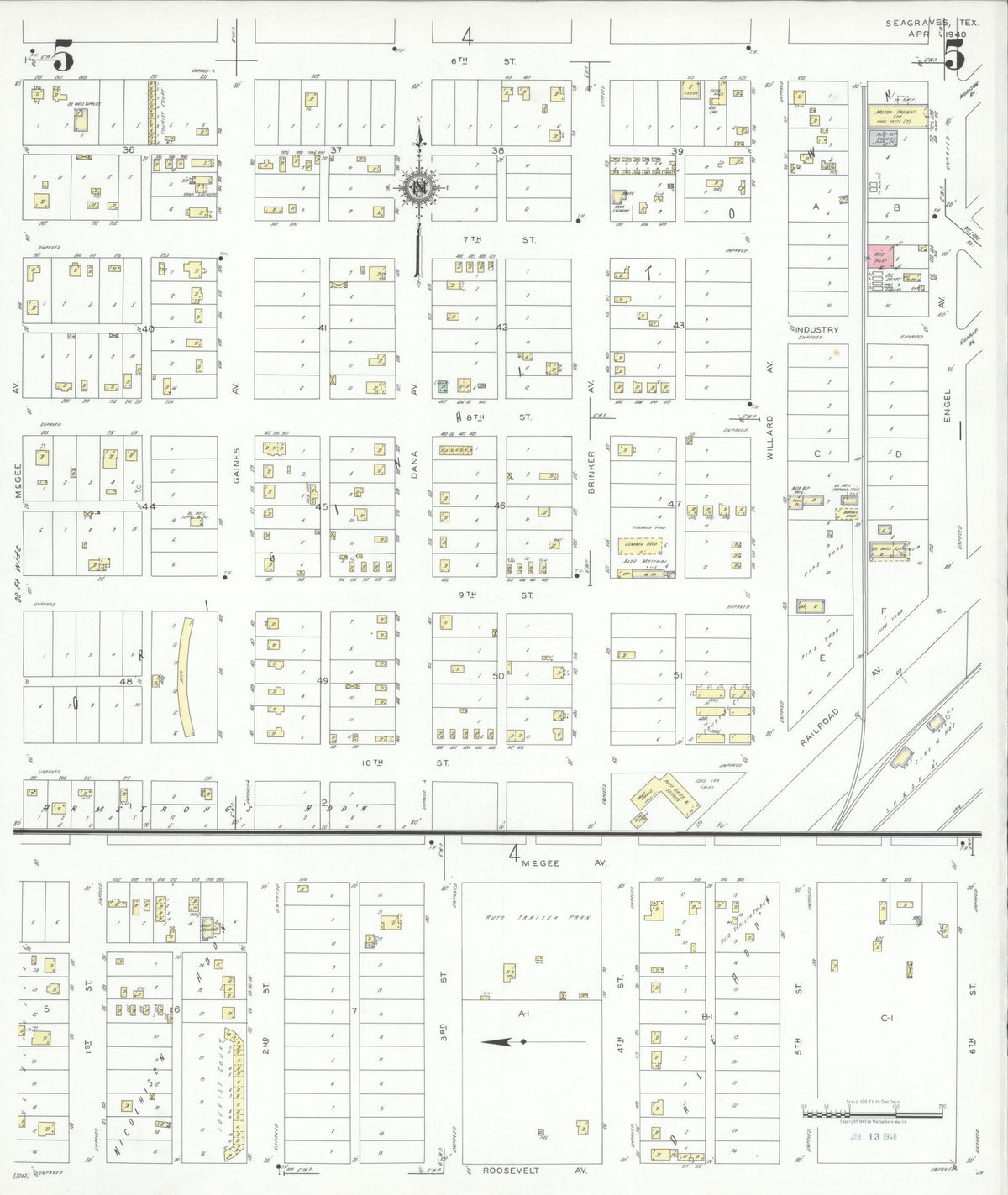 Sanborn Fire Insurance Map from Seagraves, Gaines County, Texas (1940), Sheet #0005 - Complete Map Set gallery image, historic Sanborn map, vintage wall art, Texas Texas