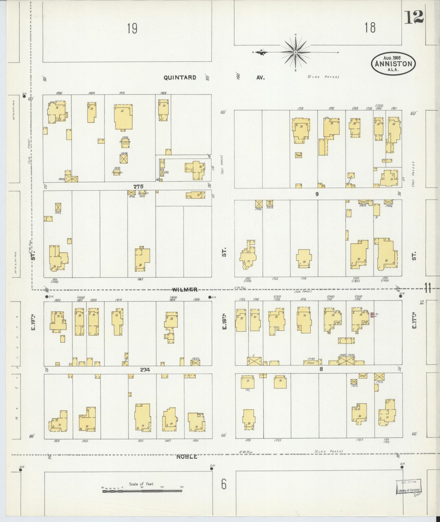 Sanborn Fire Insurance Map from Anniston, Calhoun County, Alabama (1905), Sheet #0012 - Complete Map Set gallery image, historic Sanborn map, vintage wall art, Alabama Alabama