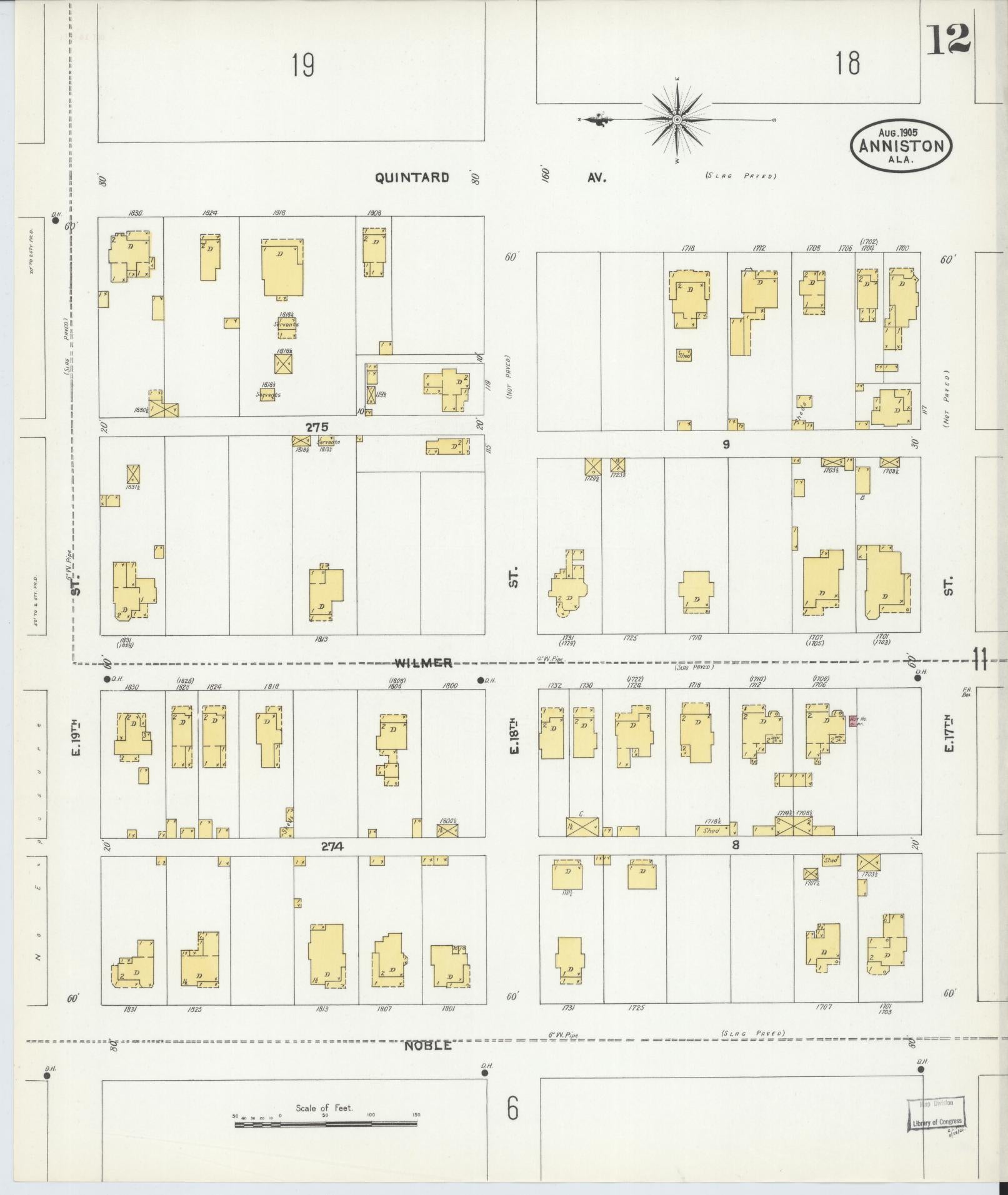 Sanborn Fire Insurance Map from Anniston, Calhoun County, Alabama (1905), Sheet #0012 - Complete Map Set gallery image, historic Sanborn map, vintage wall art, Alabama Alabama