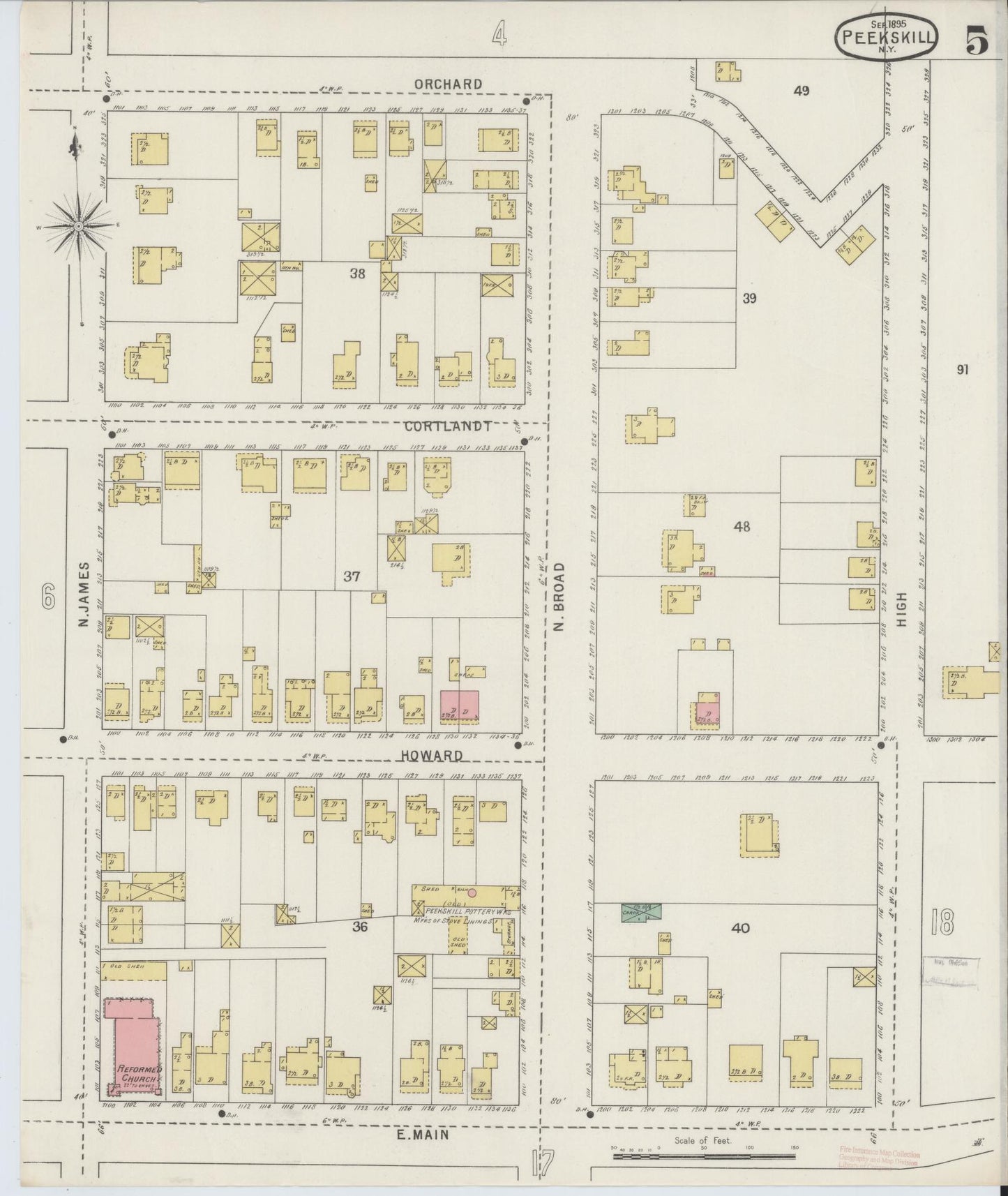 Sanborn Fire Insurance Map from Peekskill, Westchester County, New York (1895), Sheet #0005 - Complete Map Set gallery image, historic Sanborn map, vintage wall art, New York New York