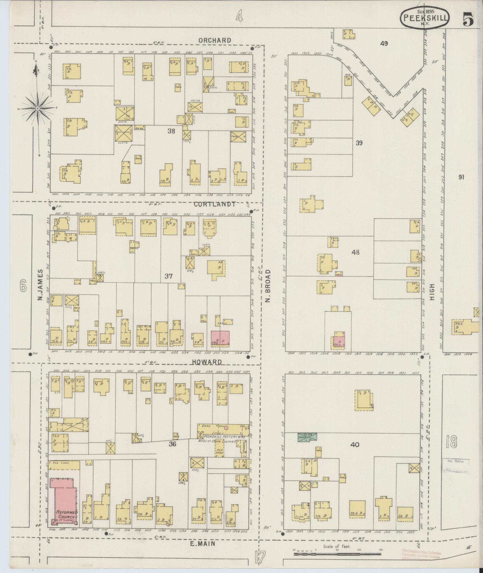 Sanborn Fire Insurance Map from Peekskill, Westchester County, New York (1895), Sheet #0005 - Complete Map Set gallery image, historic Sanborn map, vintage wall art, New York New York