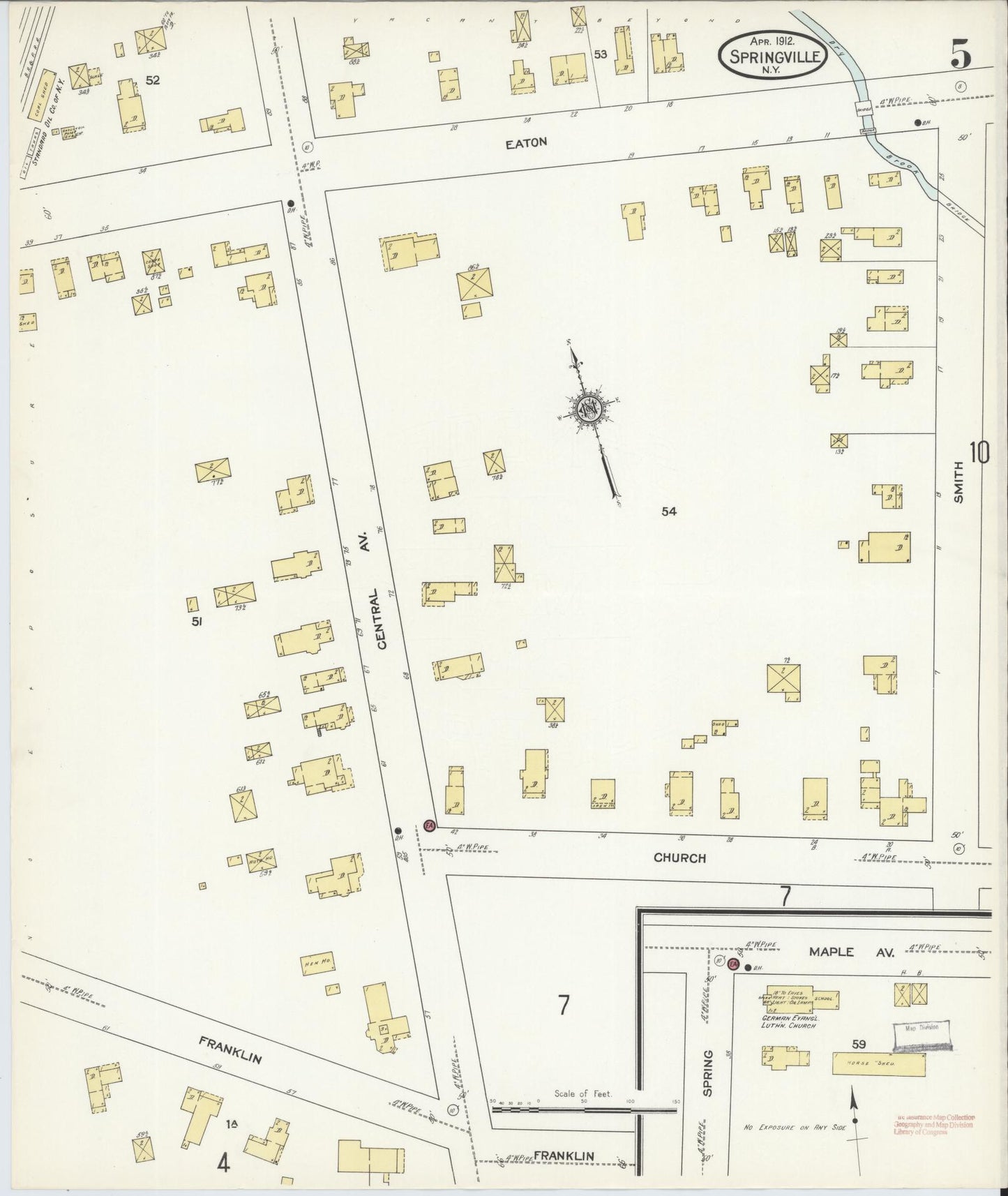 Sanborn Fire Insurance Map from Springville, Erie County, New York (1912), Sheet #0005 - Complete Map Set gallery image, historic Sanborn map, vintage wall art, New York New York