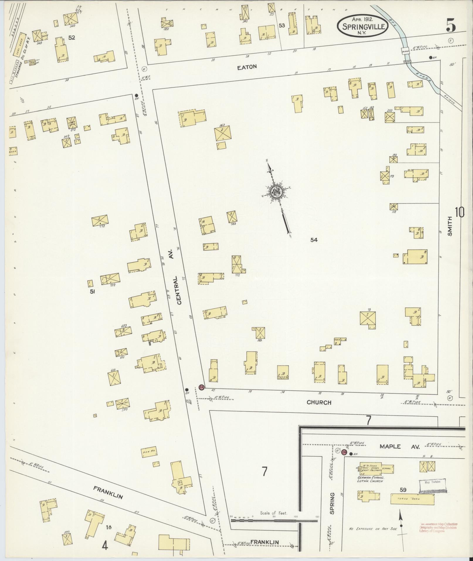 Sanborn Fire Insurance Map from Springville, Erie County, New York (1912), Sheet #0005 - Complete Map Set gallery image, historic Sanborn map, vintage wall art, New York New York