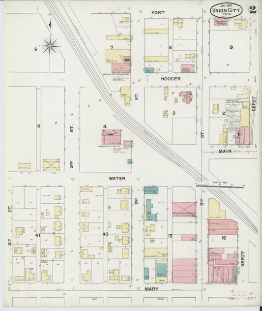 Sanborn Fire Insurance Map from Union City, Obion County, Tennessee (1892), Sheet #0002 - Historic Sanborn Fire Insurance Map Print, vintage old map wall art, antique decor, genealogy gift, Tennessee Tennessee map