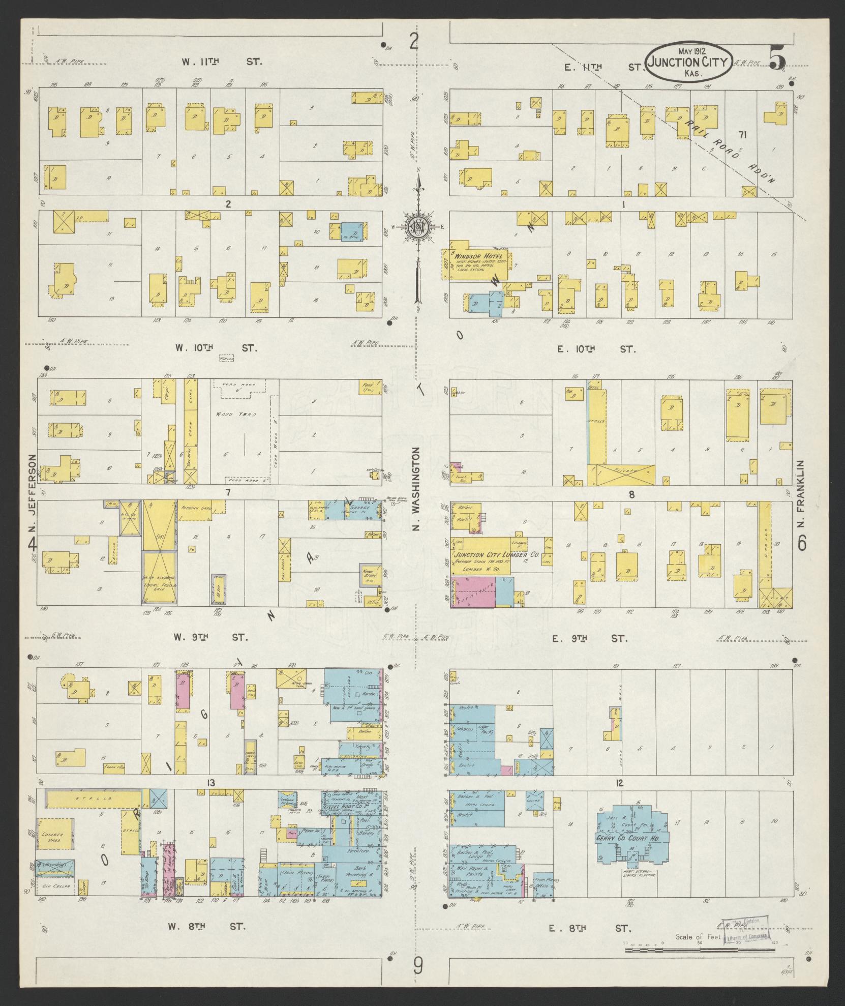 Sanborn Fire Insurance Map from Junction City, Geary County, Kansas (1912), Sheet #0005 - Historic Sanborn Fire Insurance Map Print, vintage old map wall art, antique decor, genealogy gift, Kansas Kansas map