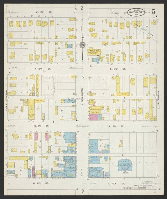 Sanborn Fire Insurance Map from Junction City, Geary County, Kansas (1912), Sheet #0005 - Historic Sanborn Fire Insurance Map Print, vintage old map wall art, antique decor, genealogy gift, Kansas Kansas map