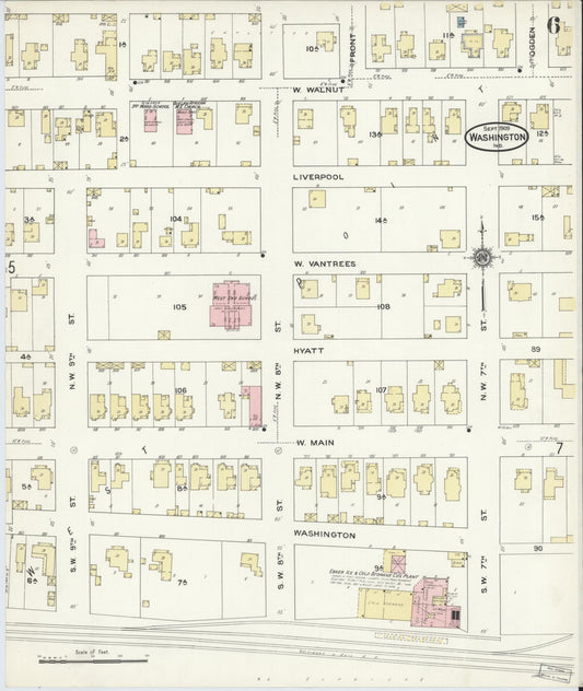 Sanborn Fire Insurance Map from Washington, Daviess County, Indiana (1909), Sheet #0006 - Historic Sanborn Fire Insurance Map Print, vintage old map wall art, antique decor, genealogy gift, Indiana Indiana map