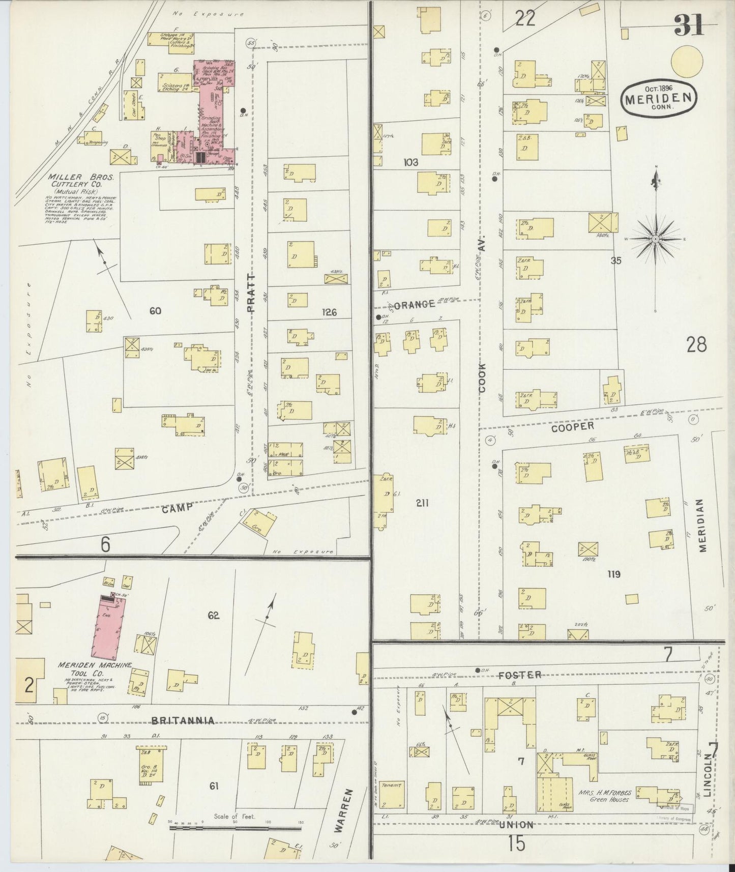 Sanborn Fire Insurance Map from Meriden, New Haven County, Connecticut (1896), Sheet #0031 - Historic Sanborn Fire Insurance Map Print, vintage old map wall art, antique decor, genealogy gift, Connecticut Connecticut map