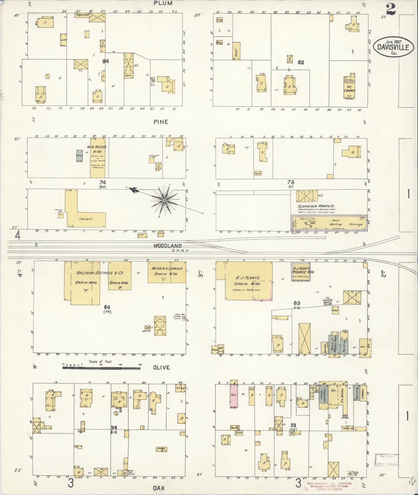 Sanborn Fire Insurance Map from Davis, Yolo County, California (1907), Sheet #0002 - Complete Map Set gallery image, historic Sanborn map, vintage wall art, California California