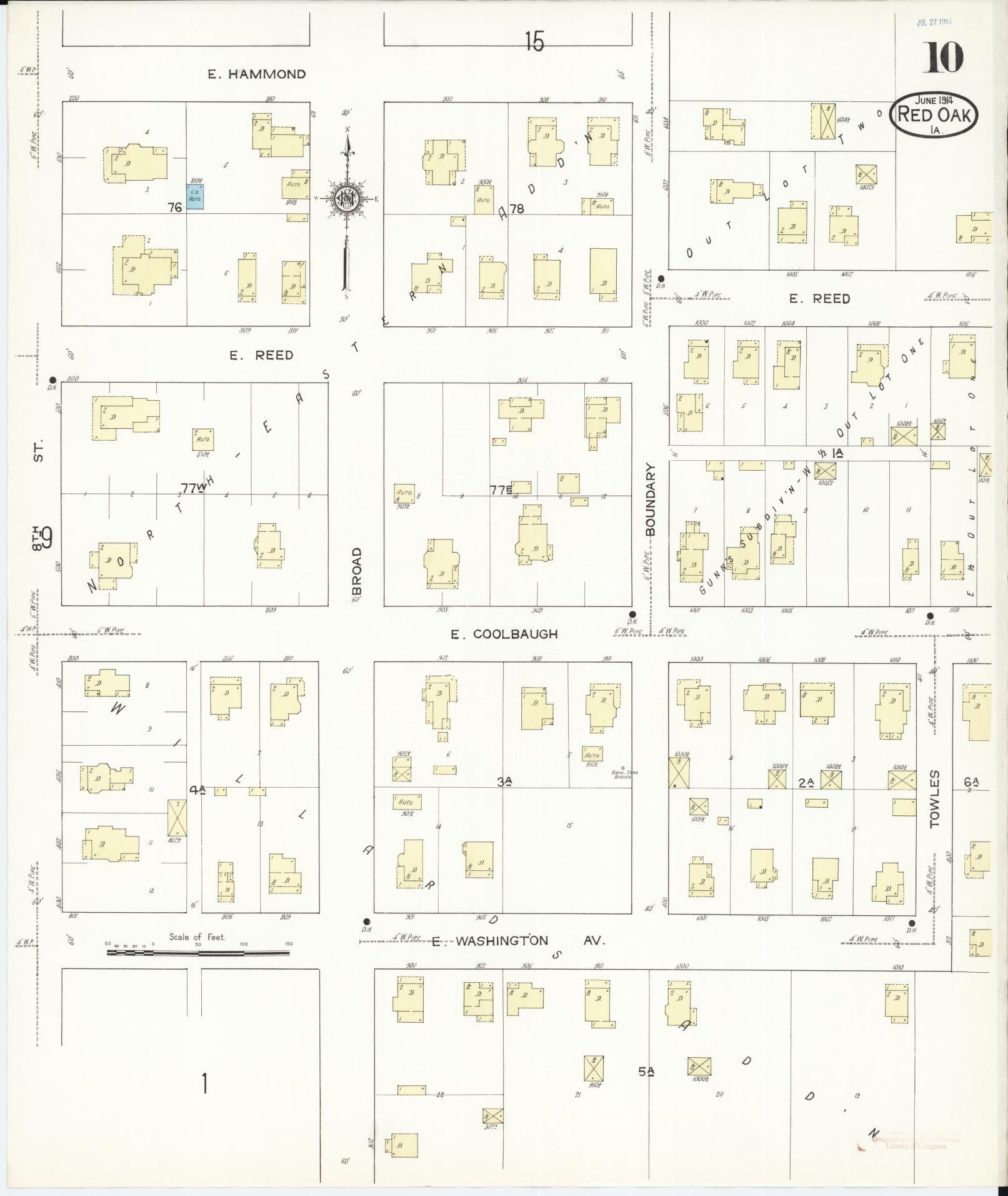 Sanborn Fire Insurance Map from Red Oak, Montgomery County, Iowa (1914), Sheet #0010 - Historic Sanborn Fire Insurance Map Print, vintage old map wall art