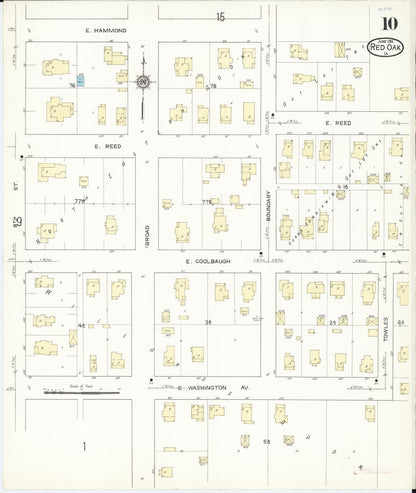 Sanborn Fire Insurance Map from Red Oak, Montgomery County, Iowa (1914), Sheet #0010 - Historic Sanborn Fire Insurance Map Print, vintage old map wall art