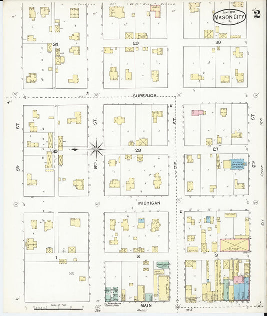 Sanborn Fire Insurance Map from Mason City, Cerro Gordo County, Iowa (1892), Sheet #0002 - Historic Sanborn Fire Insurance Map Print, vintage old map wall art