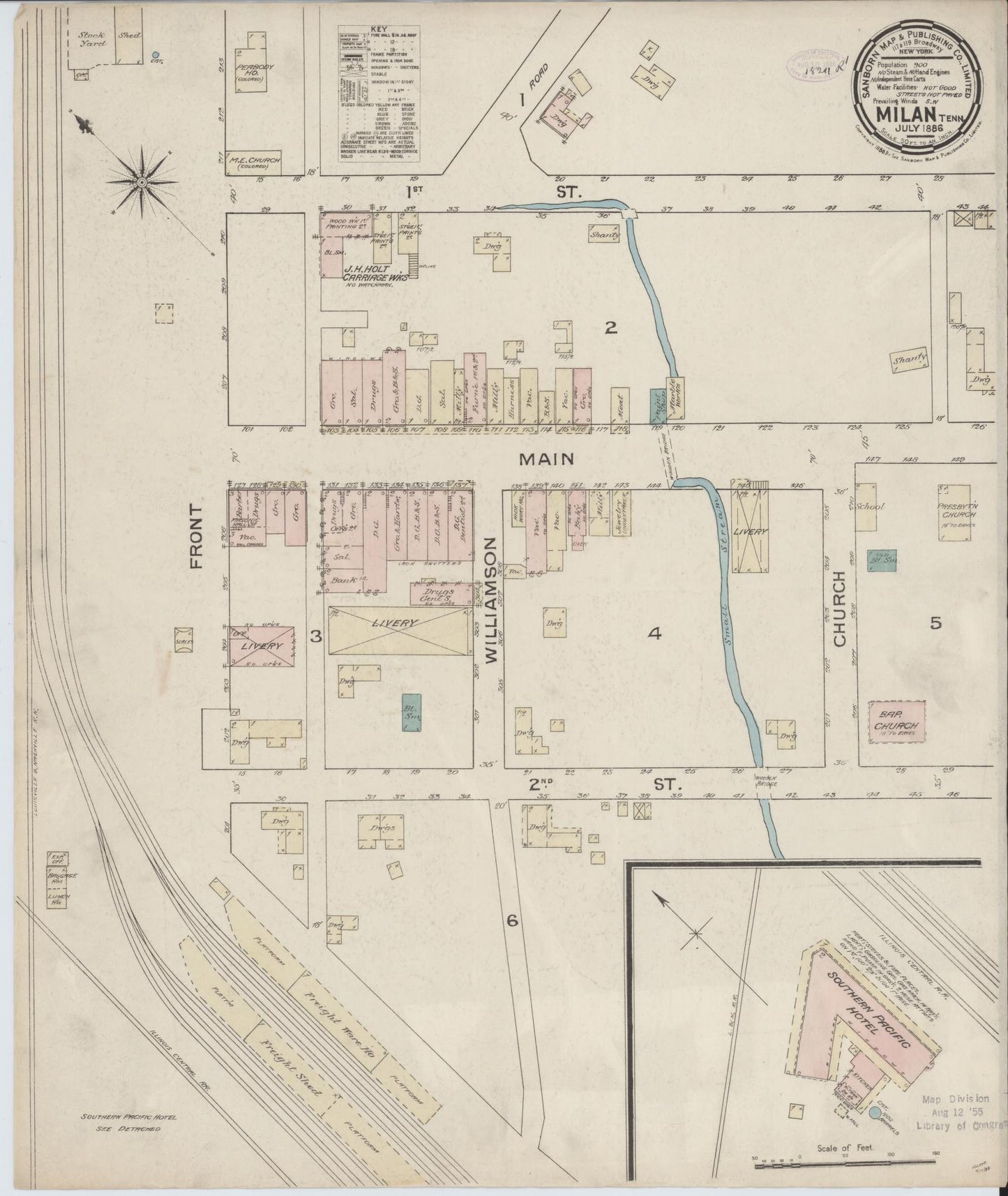 Sanborn Fire Insurance Map from Milan, Gibson County, Tennessee. (1886) – Historic Sanborn Fire Insurance Map Print