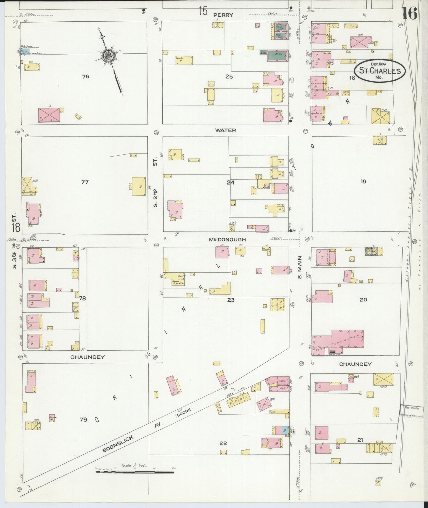 Sanborn Fire Insurance Map from Saint Charles, Saint Charles County, Missouri (1909), Sheet #0016 - Complete Map Set gallery image, historic Sanborn map, vintage wall art, Missouri Missouri