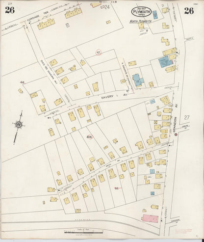 Sanborn Fire Insurance Map from Plymouth, Plymouth County, Massachusetts (1948), Sheet #0026 - Historic Sanborn Fire Insurance Map Print, vintage old map wall art, antique decor, genealogy gift, Massachusetts Massachusetts map