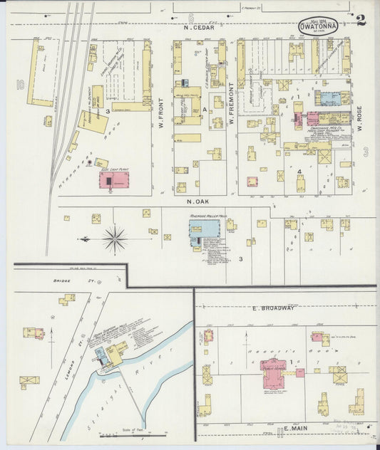 Sanborn Fire Insurance Map from Owatonna, Steele County, Minnesota (1894), Sheet #0002 - Historic Sanborn Fire Insurance Map Print, vintage old map wall art, antique decor, genealogy gift, Minnesota Minnesota map