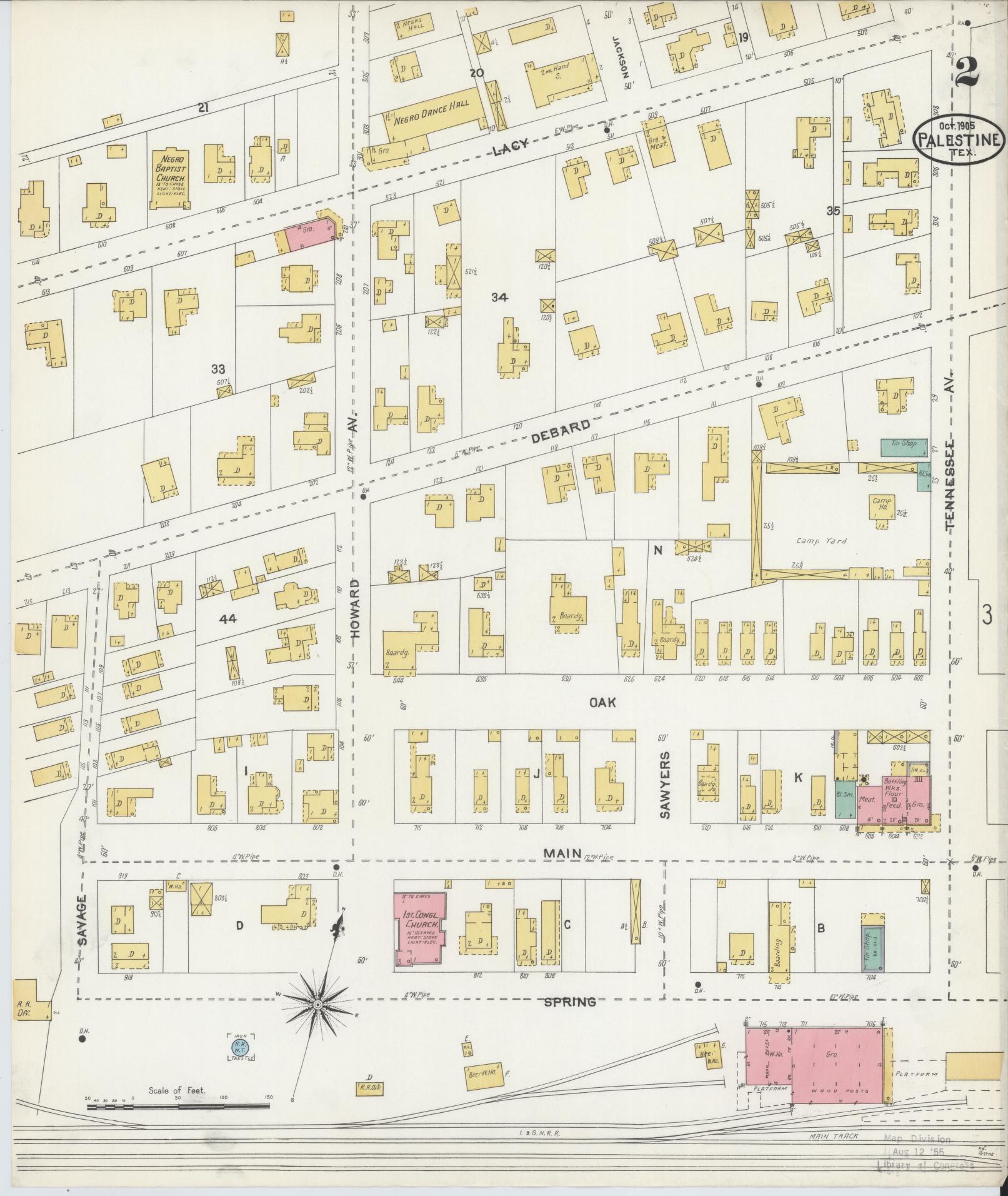 Sanborn Fire Insurance Map from Palestine, Anderson County, Texas (1905), Sheet #0002 - Historic Sanborn Fire Insurance Map Print, vintage old map wall art, antique decor, genealogy gift, Texas Texas map