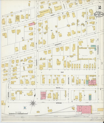 Sanborn Fire Insurance Map from Palestine, Anderson County, Texas (1905), Sheet #0002 - Historic Sanborn Fire Insurance Map Print, vintage old map wall art, antique decor, genealogy gift, Texas Texas map