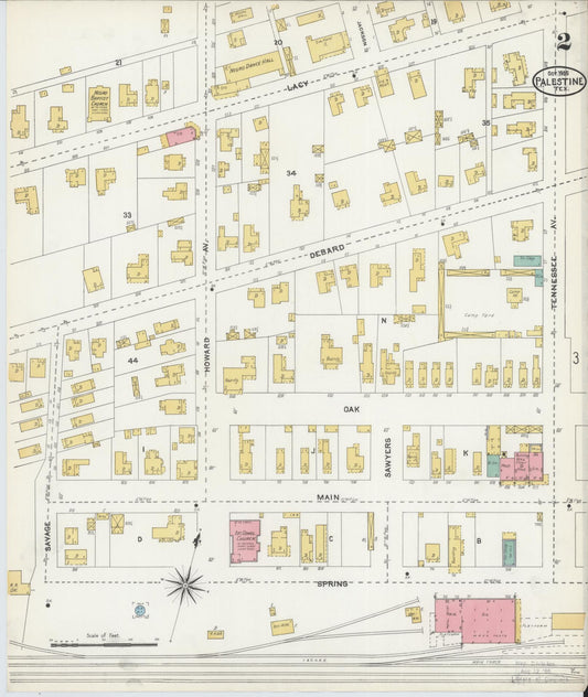 Sanborn Fire Insurance Map from Palestine, Anderson County, Texas (1905), Sheet #0002 - Historic Sanborn Fire Insurance Map Print, vintage old map wall art, antique decor, genealogy gift, Texas Texas map