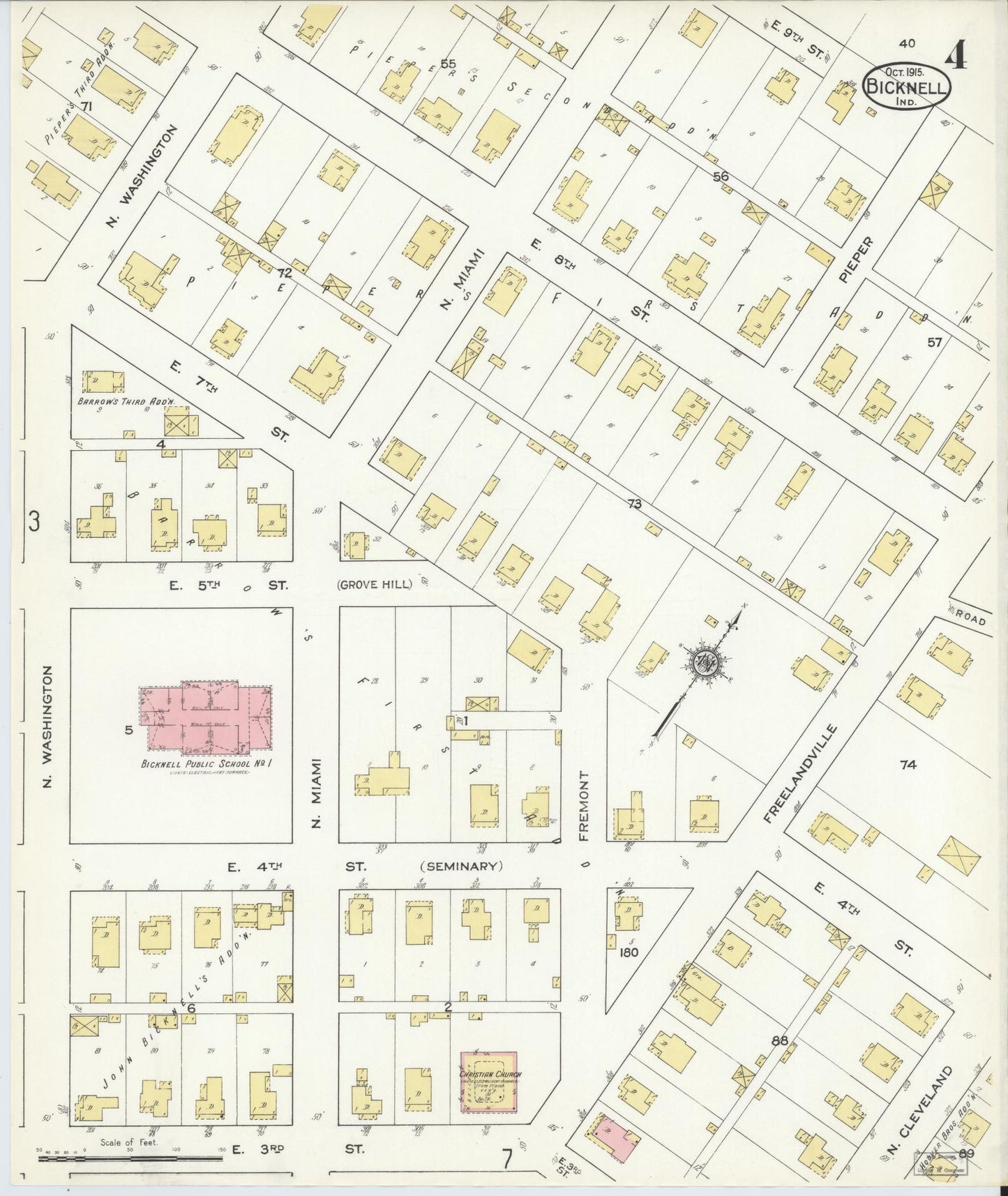 Sanborn Fire Insurance Map from Bicknell, Knox County, Indiana (1915), Sheet #0004 - Historic Sanborn Fire Insurance Map Print, vintage old map wall art, antique decor, genealogy gift, Indiana Indiana map