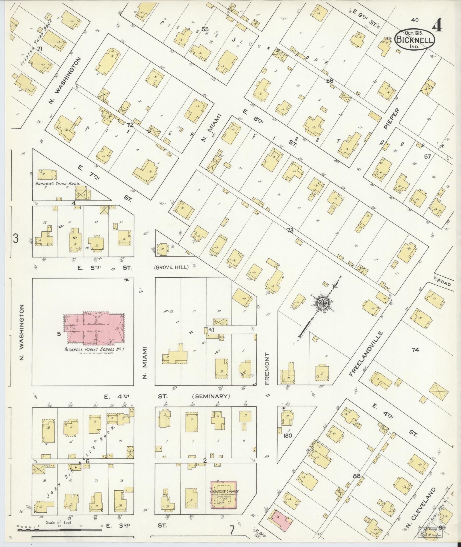 Sanborn Fire Insurance Map from Bicknell, Knox County, Indiana (1915), Sheet #0004 - Historic Sanborn Fire Insurance Map Print, vintage old map wall art, antique decor, genealogy gift, Indiana Indiana map