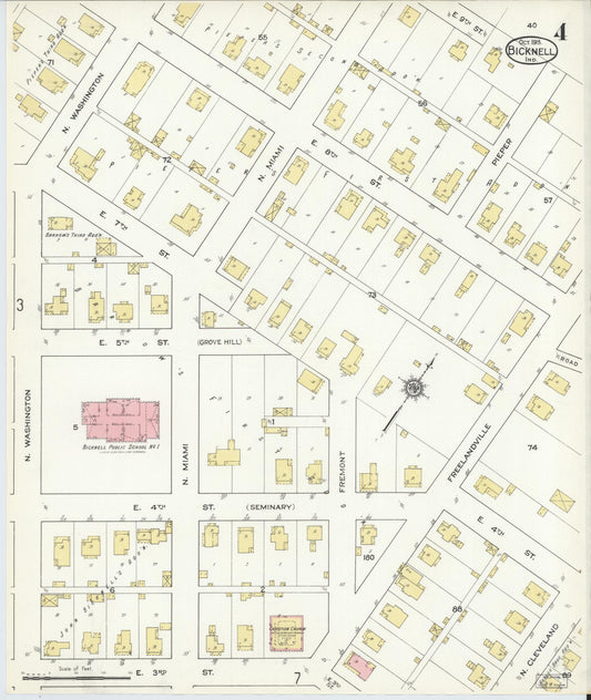 Sanborn Fire Insurance Map from Bicknell, Knox County, Indiana (1915), Sheet #0004 - Historic Sanborn Fire Insurance Map Print, vintage old map wall art, antique decor, genealogy gift, Indiana Indiana map